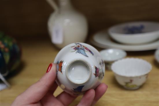 A creamware ewer with moulded basilisk handle and a small collection of Asian and chinoiserie wares,
